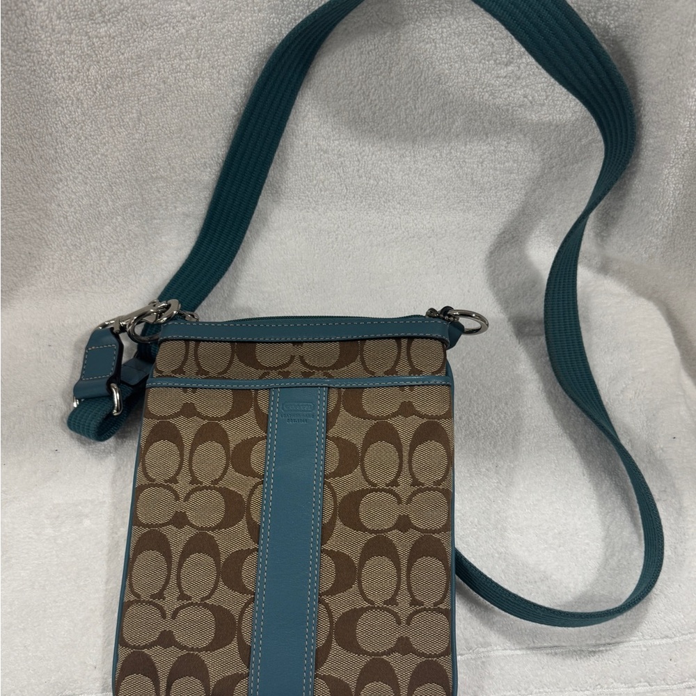 Coach Signature Crossbody Bag - Brown and Teal